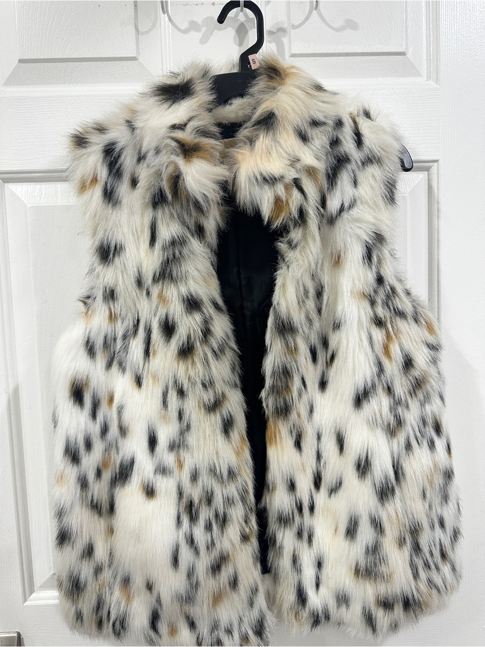 Michael Kors White Spotted Faux Fur Vest with Black & Tan Accents